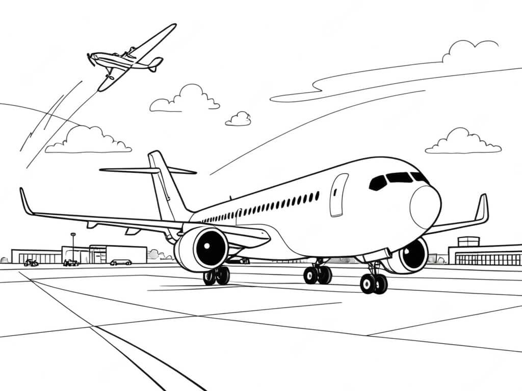Aereo all'aeroporto da colorare