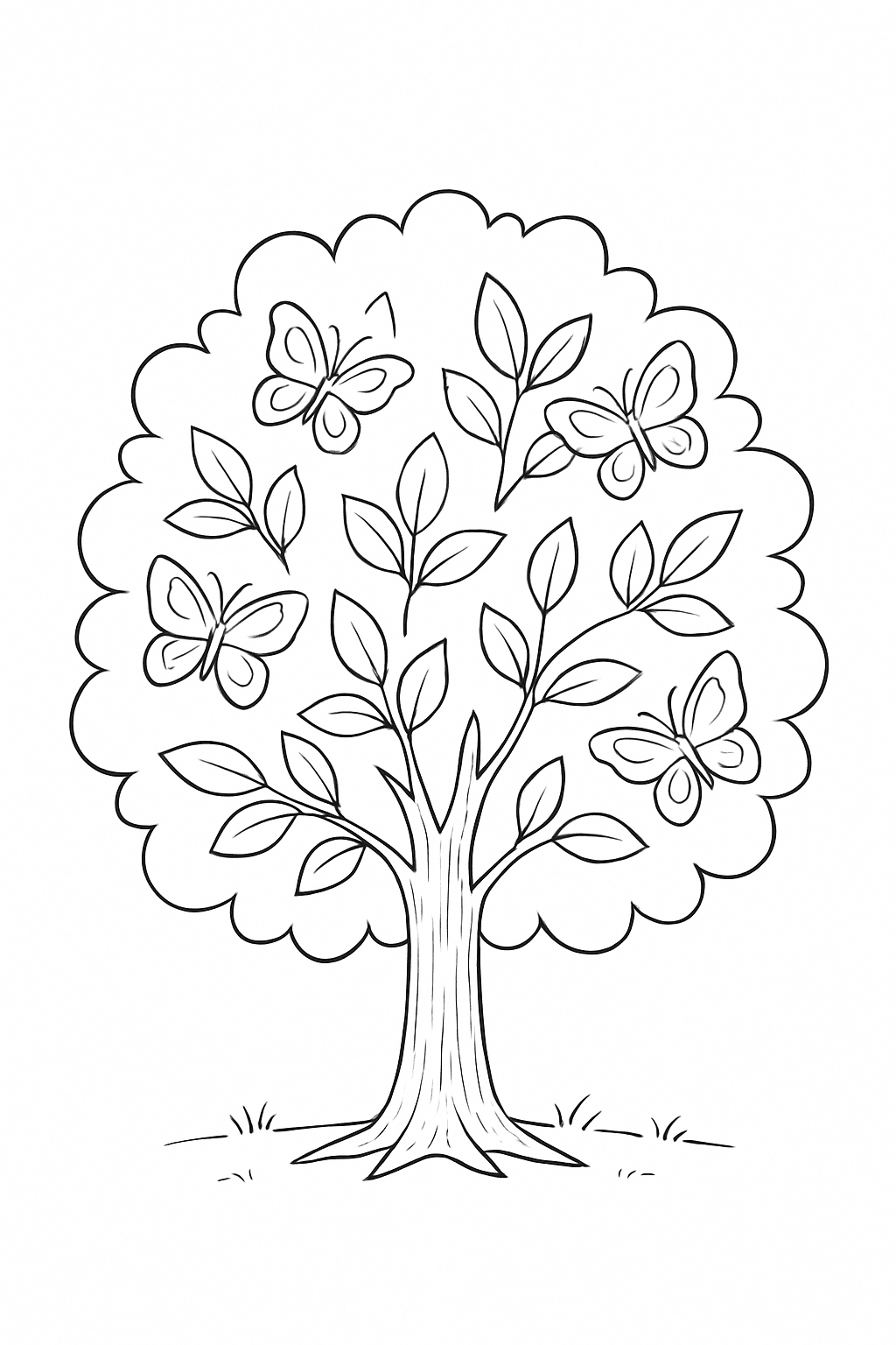 Albero con farfalle e foglie da colorare