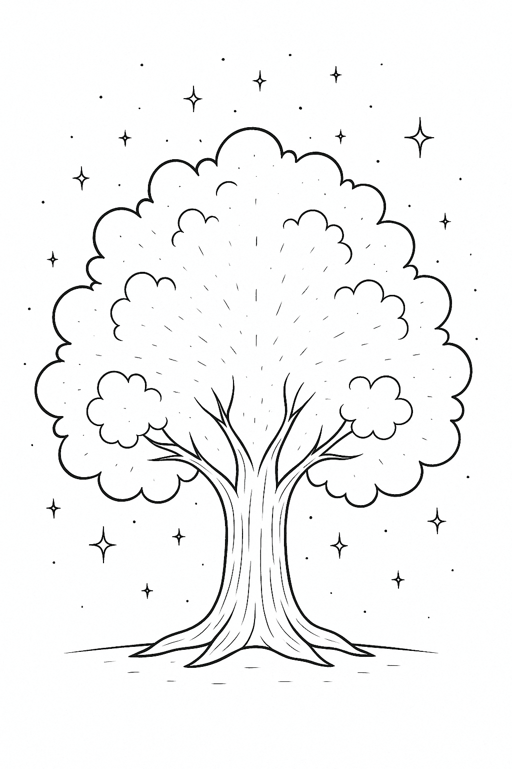 Albero sotto cielo stellato da colorare