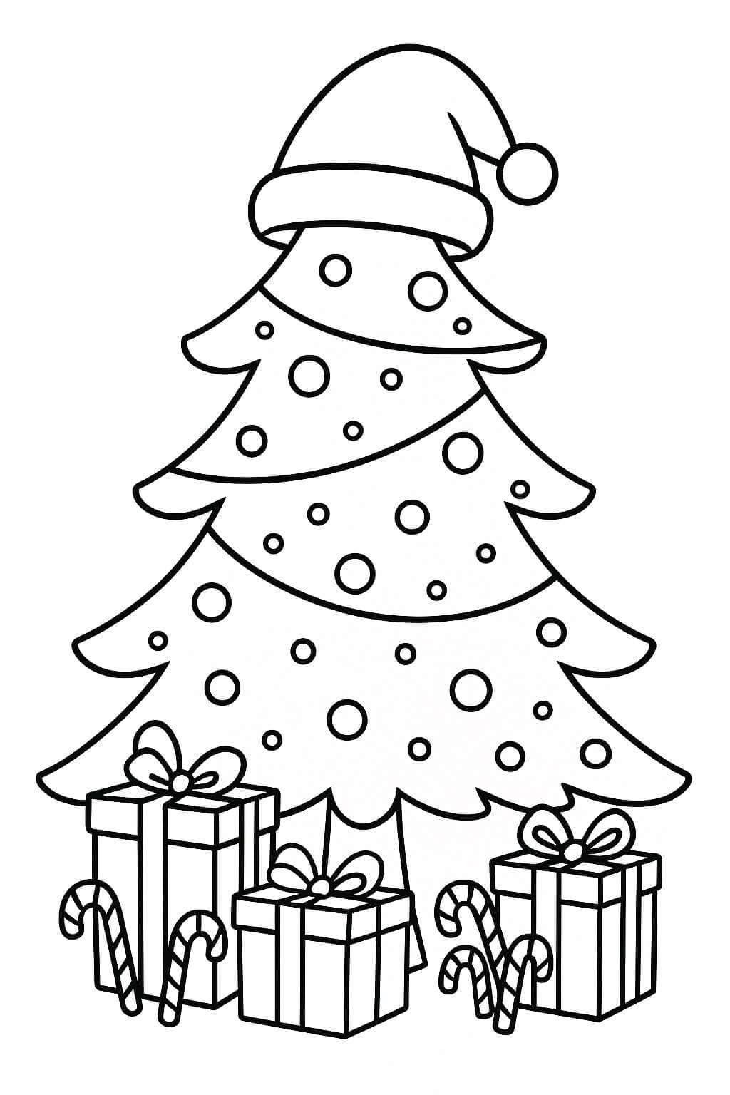 Albero di Natale con cappello di Natale da colorare