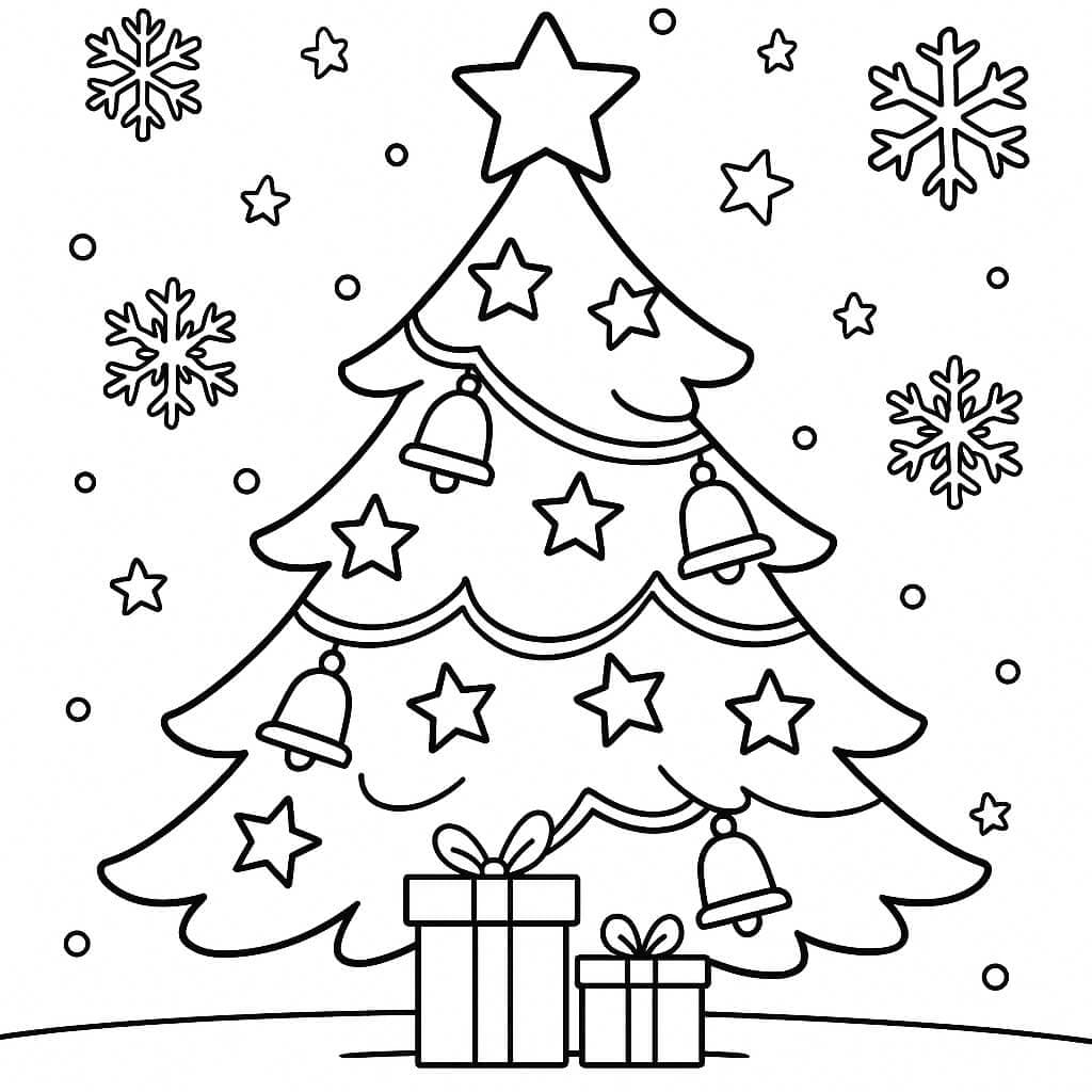 Albero di Natale con stelle e campane da colorare