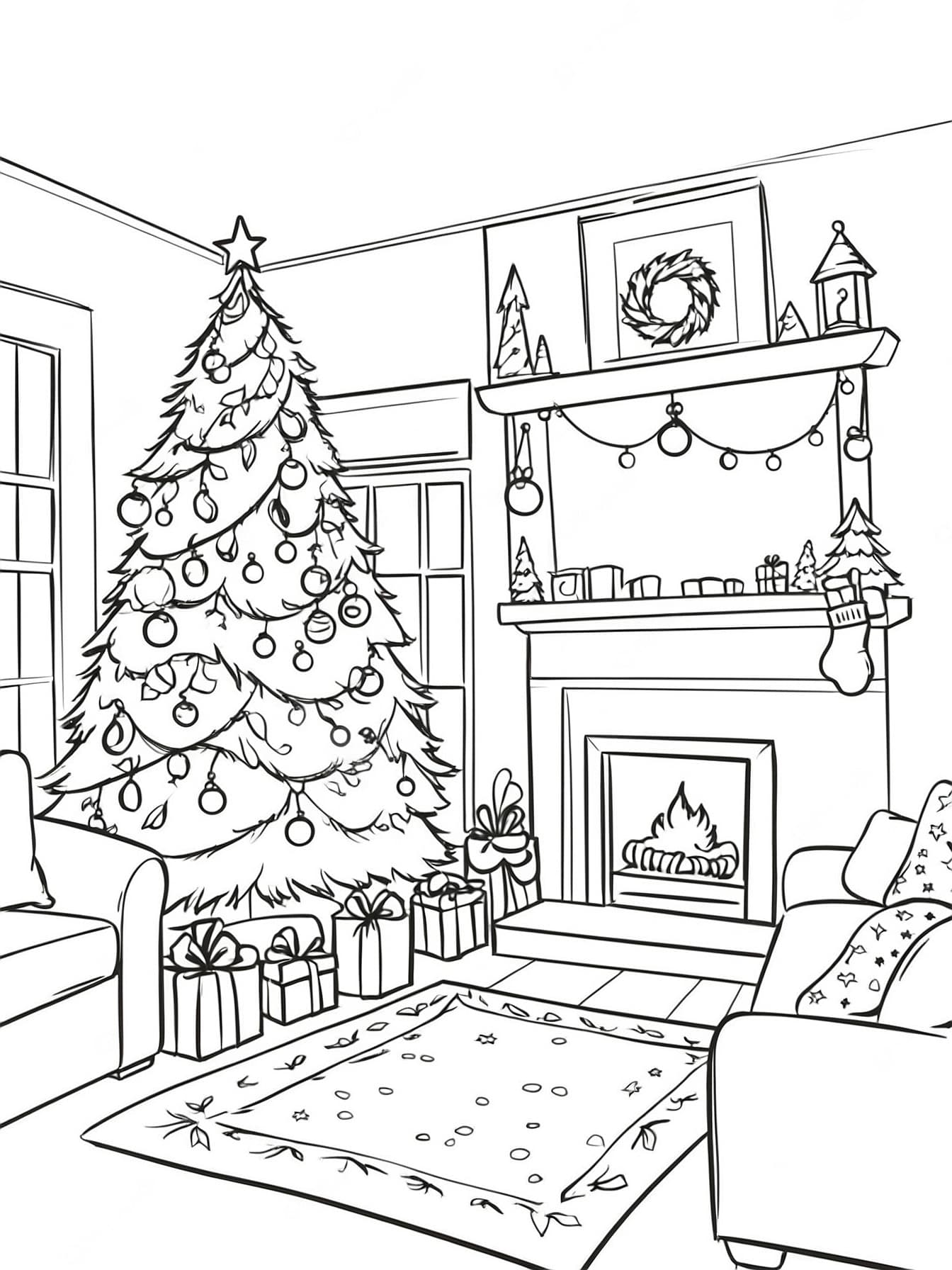 Albero di Natale decorato da colorare