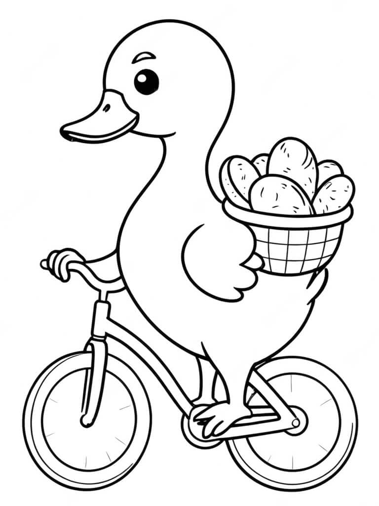 Anatra in bicicletta da colorare