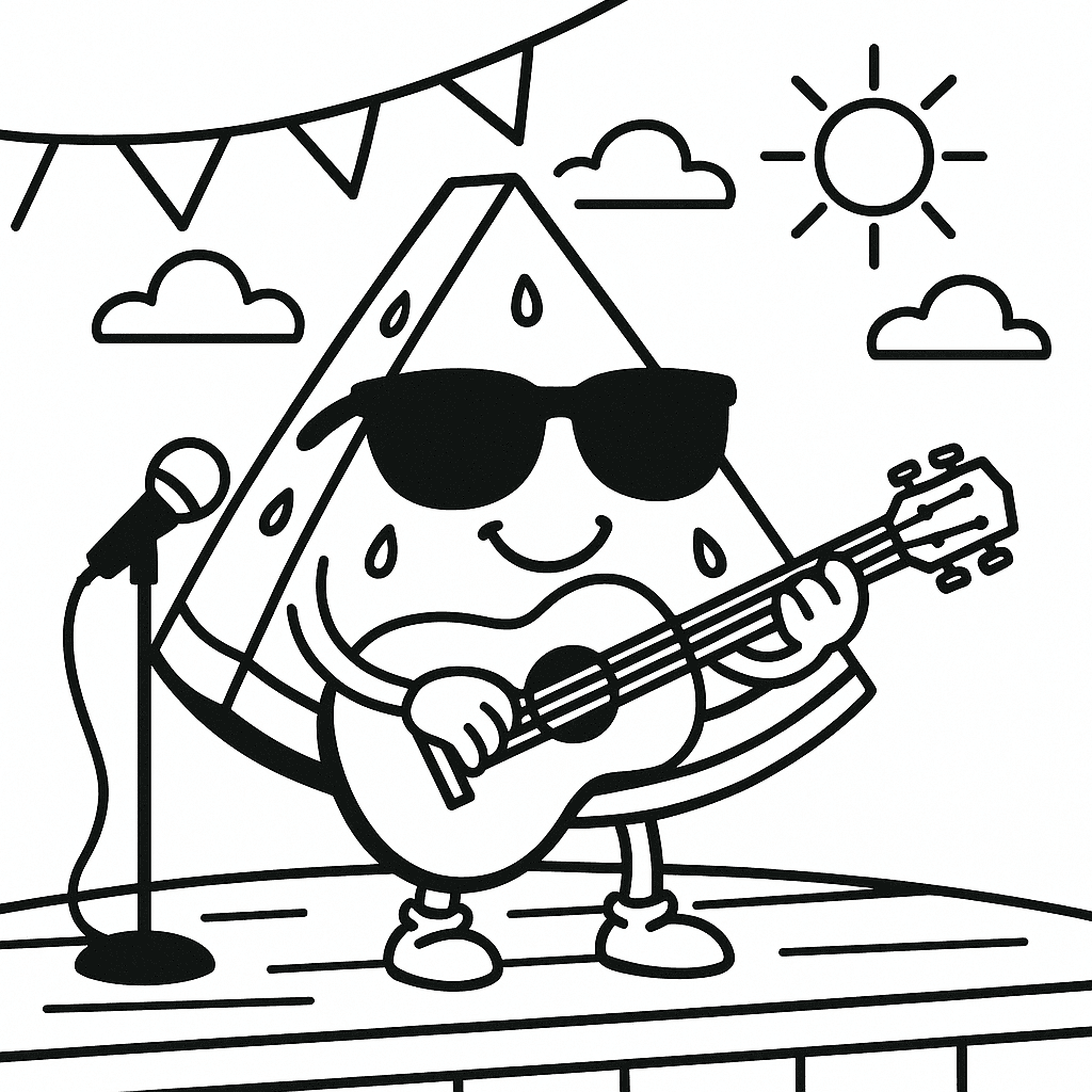 Anguria che suona la chitarra da colorare