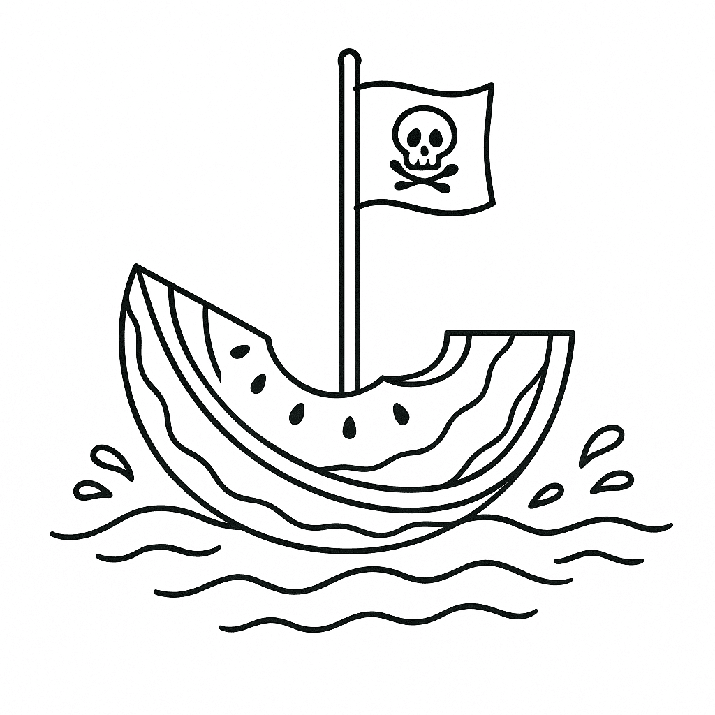Nave pirata di anguria da colorare