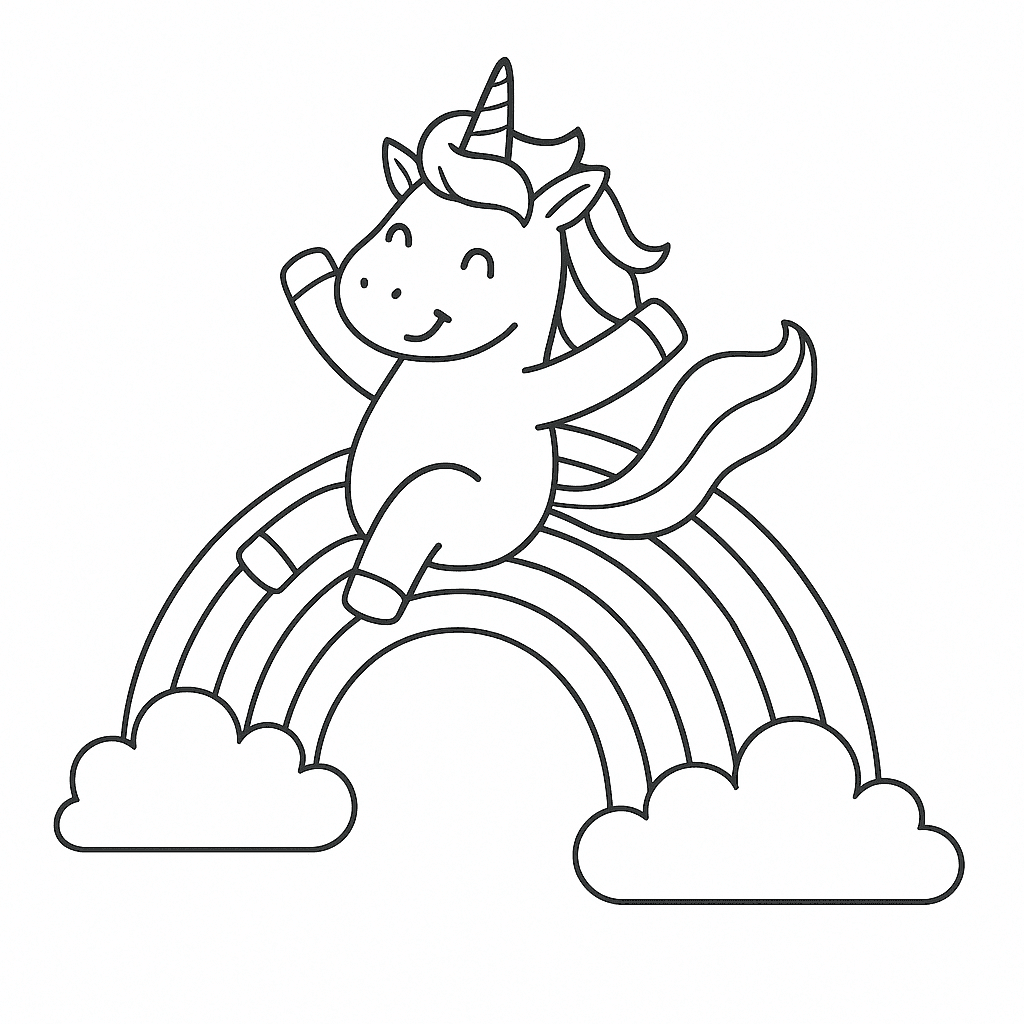 Arcobaleno e unicorno da colorare