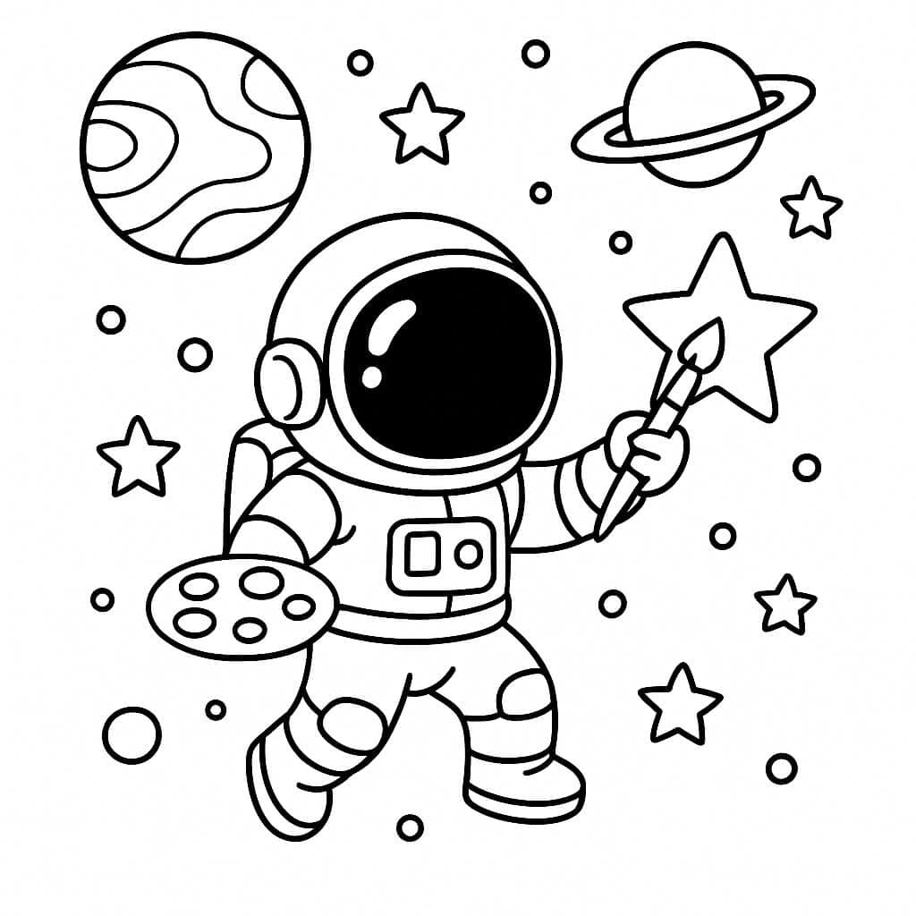 Astronauta che colora un pianeta da colorare