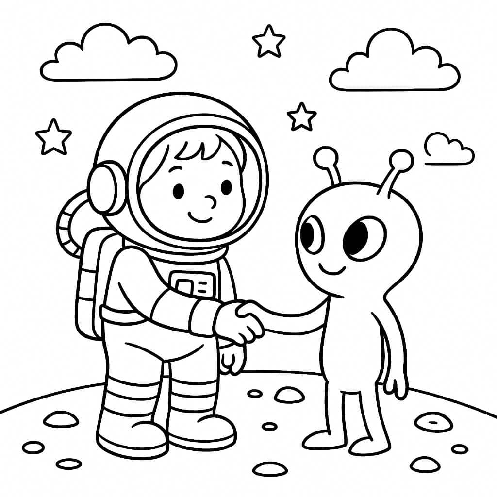 Astronauta e alieno amichevole da colorare