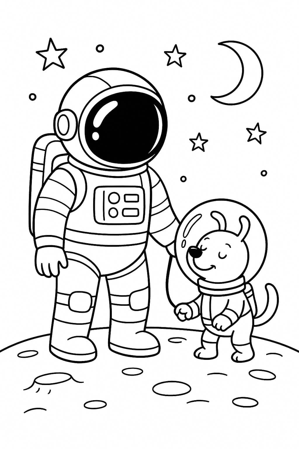 Astronauta e cane spaziale da colorare