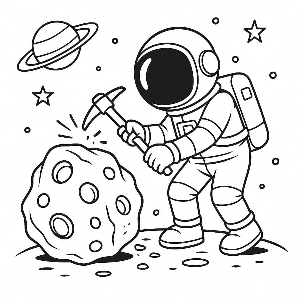 Astronauta che esplora un asteroide da colorare