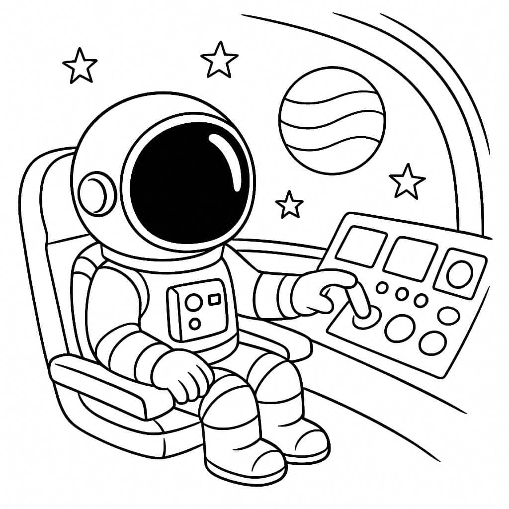Astronauta nella cabina di pilotaggio da colorare