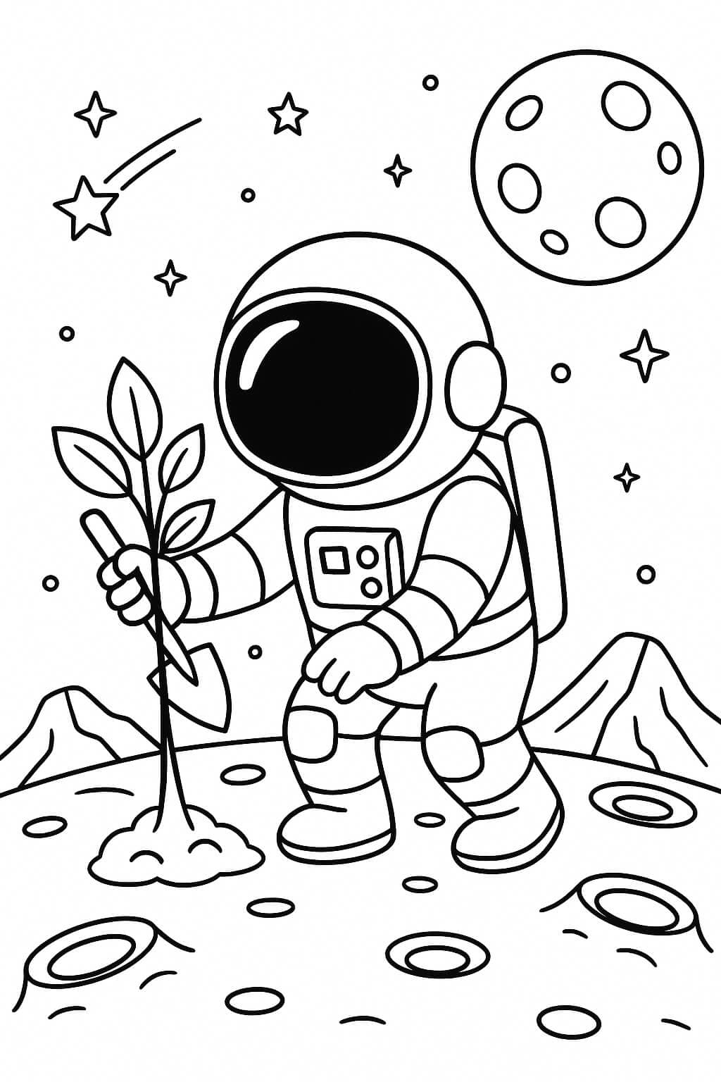 Astronauta che pianta un albero da colorare