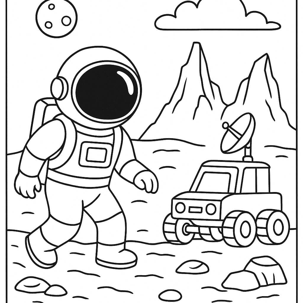 Astronauta su Marte con rover da colorare