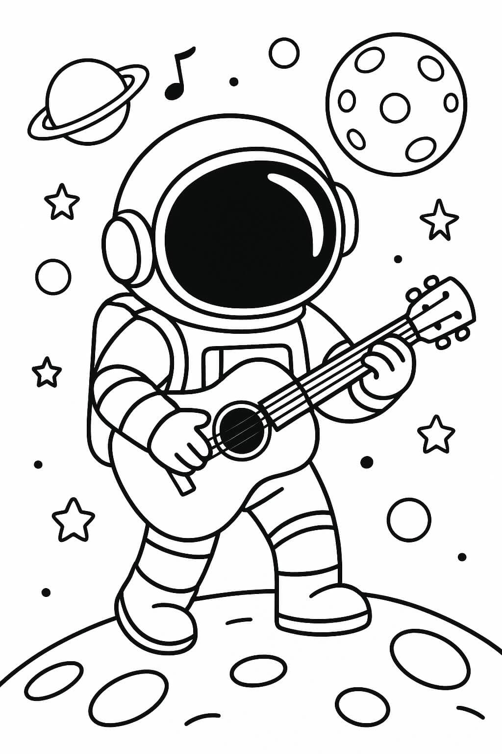 Astronauta che suona la chitarra da colorare