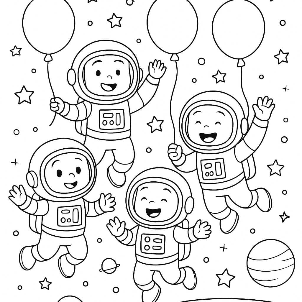 Astronauti con palloncini da colorare