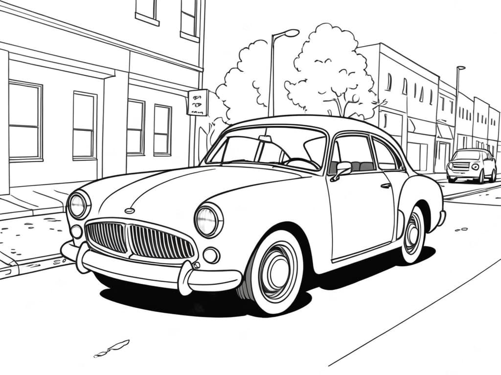 Auto d'epoca sulla strada da colorare
