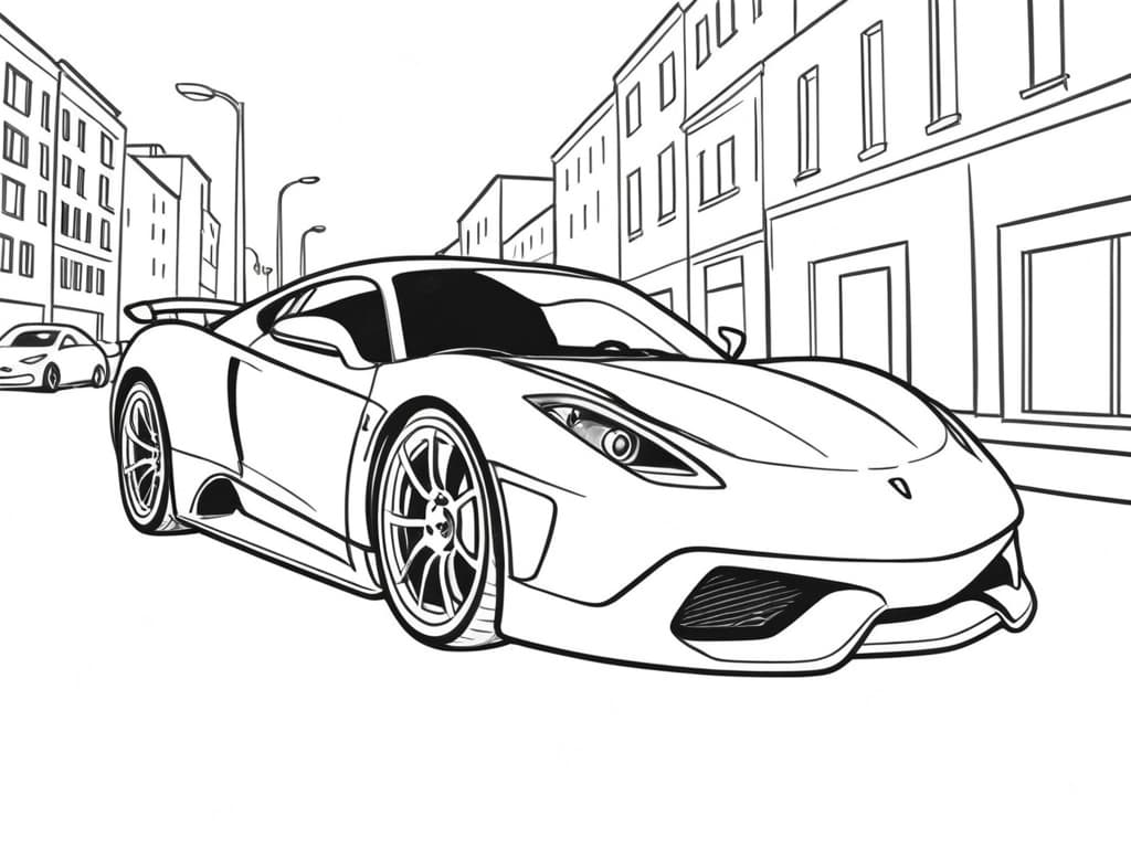 Auto sportiva in citta da colorare