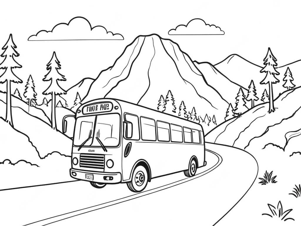 Autobus tra le montagne da colorare