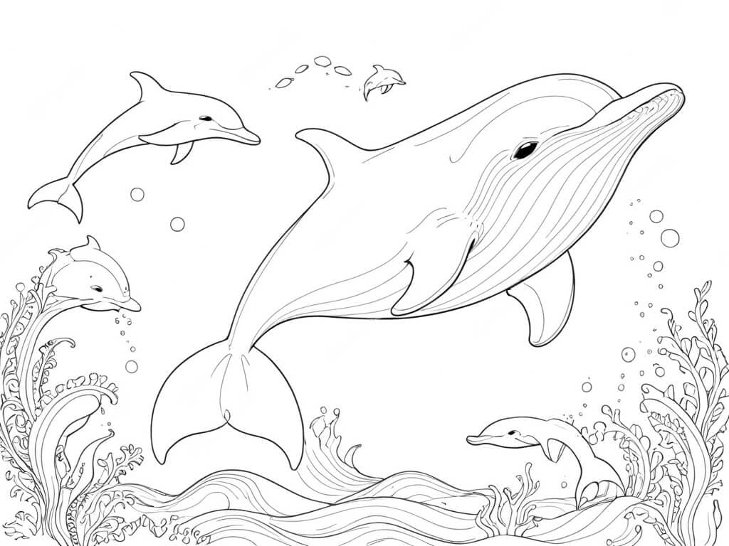 Balena e delfini da colorare