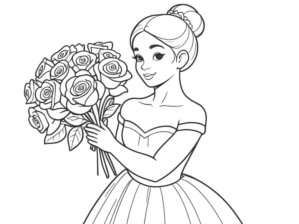 Ballerina con mazzo di fiori da colorare