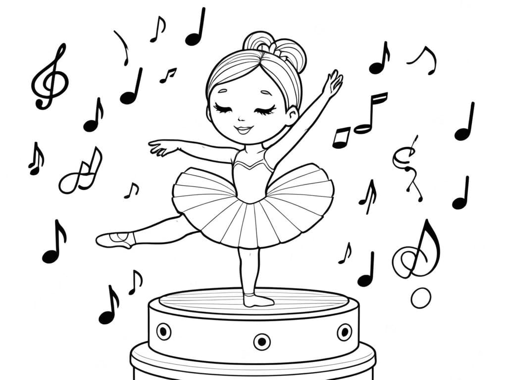 Ballerina con note musicali da colorare