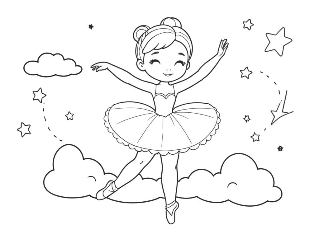 Ballerina che danza sulle nuvole da colorare