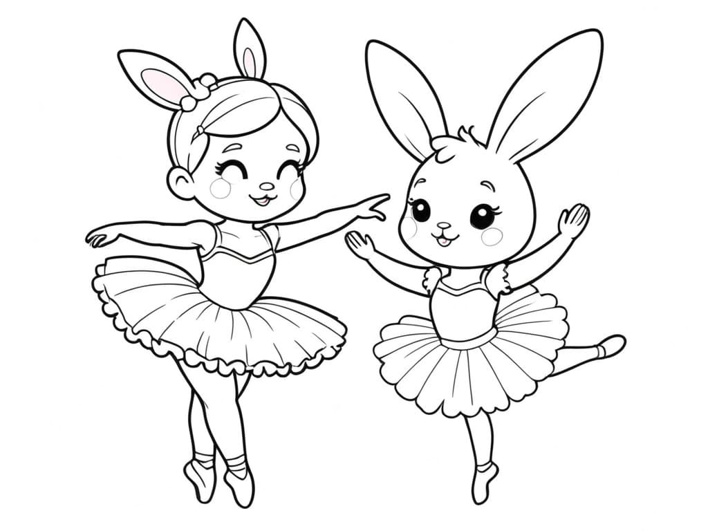 Ballerina e il suo amico coniglio ballerino da colorare