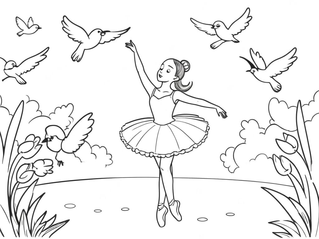 Ballerina e uccelli da colorare