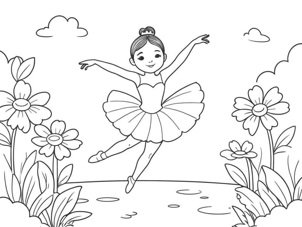 Ballerina nel prato fiorito da colorare