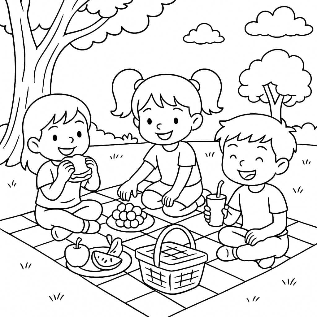 Bambini al picnic - Disegno da colorare