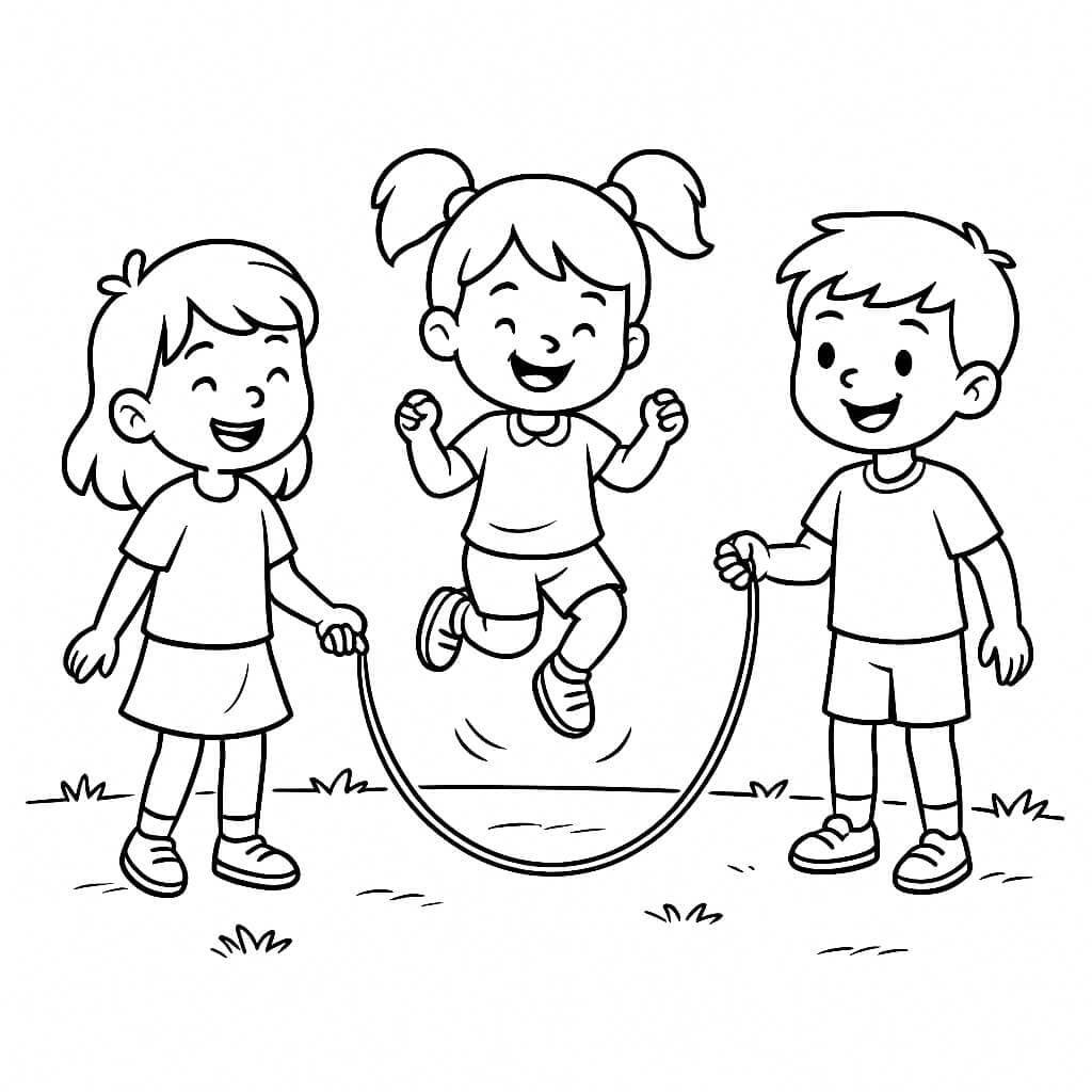 Bambini che saltano la corda - Disegno da colorare