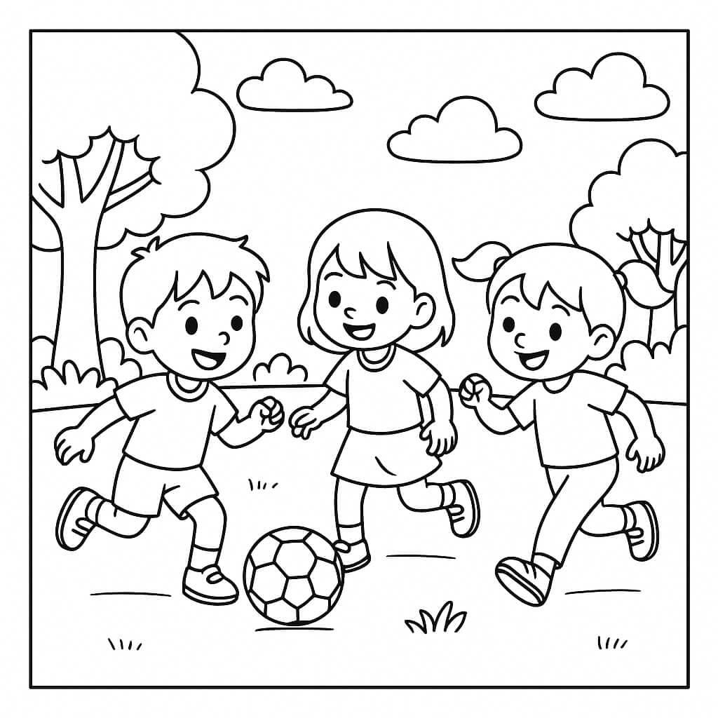 Bambini giocano a calcio - Disegno da colorare