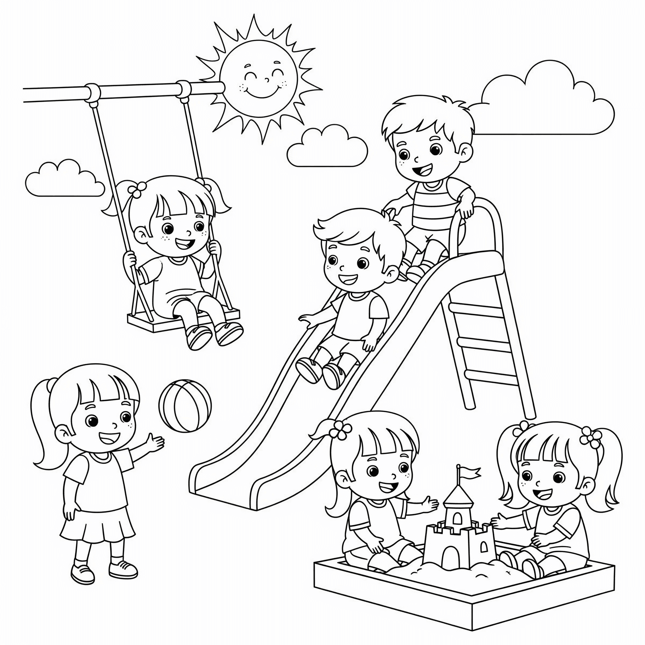 Bambini si divertono - Disegno da colorare