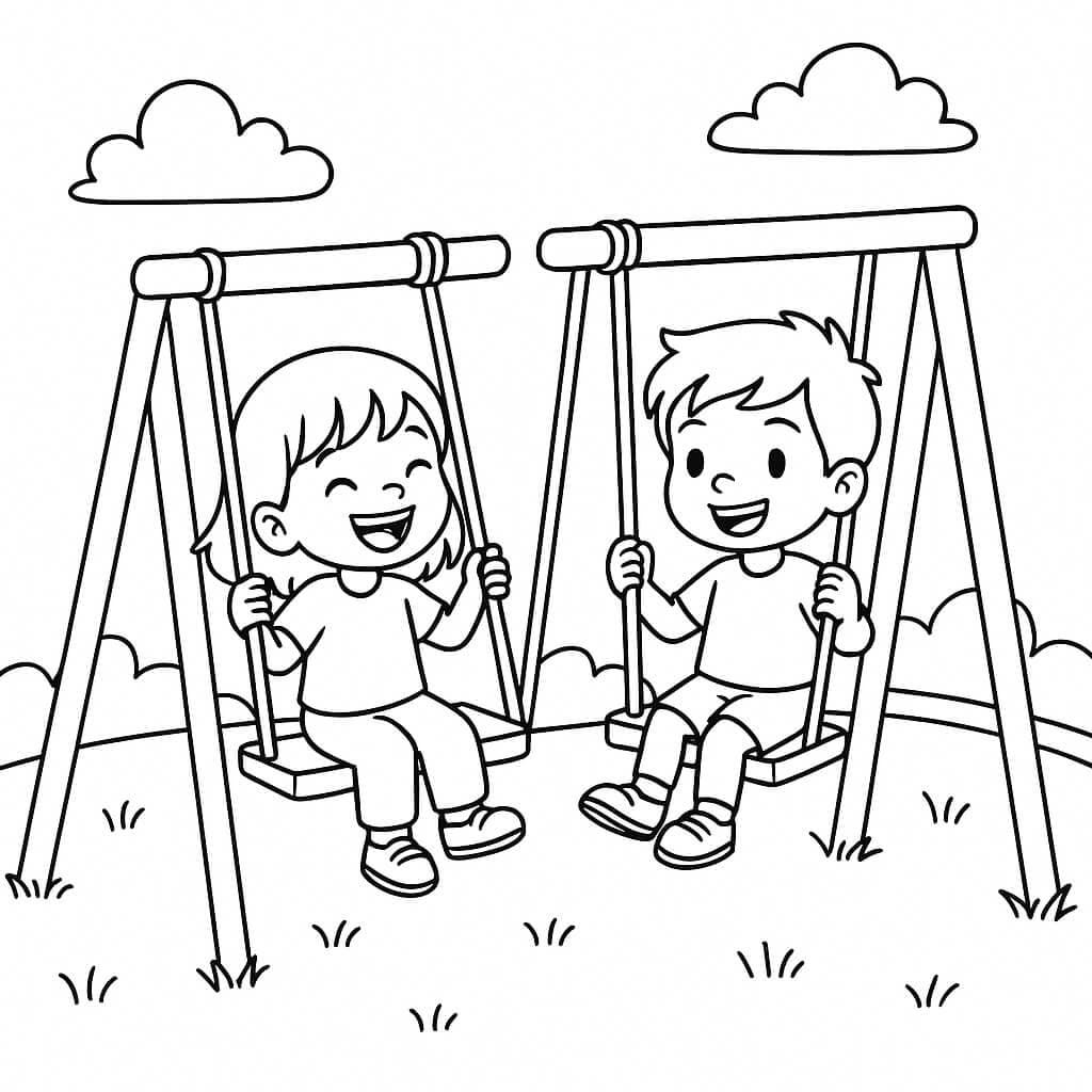 Bambini sull'altalena - Disegno da colorare