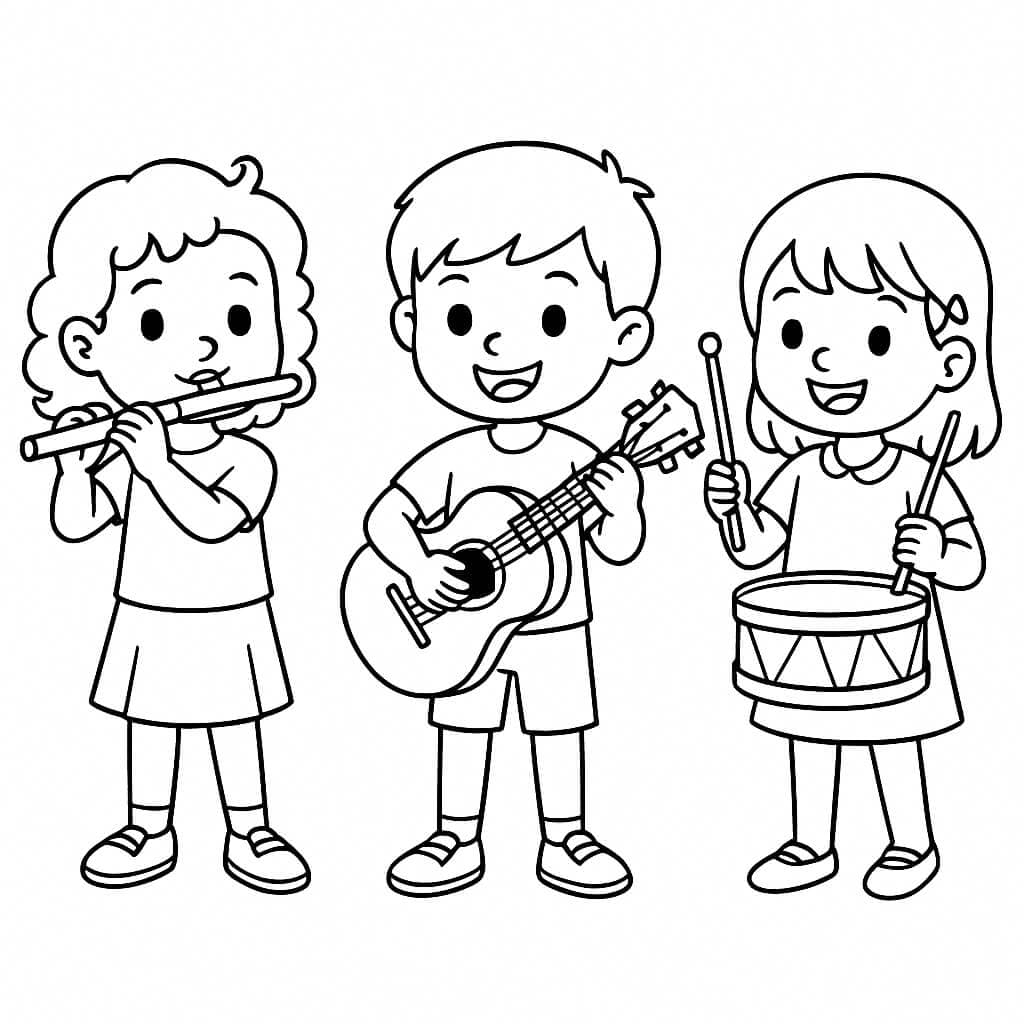 Bambini suonano strumenti musicali - Disegno da colorare