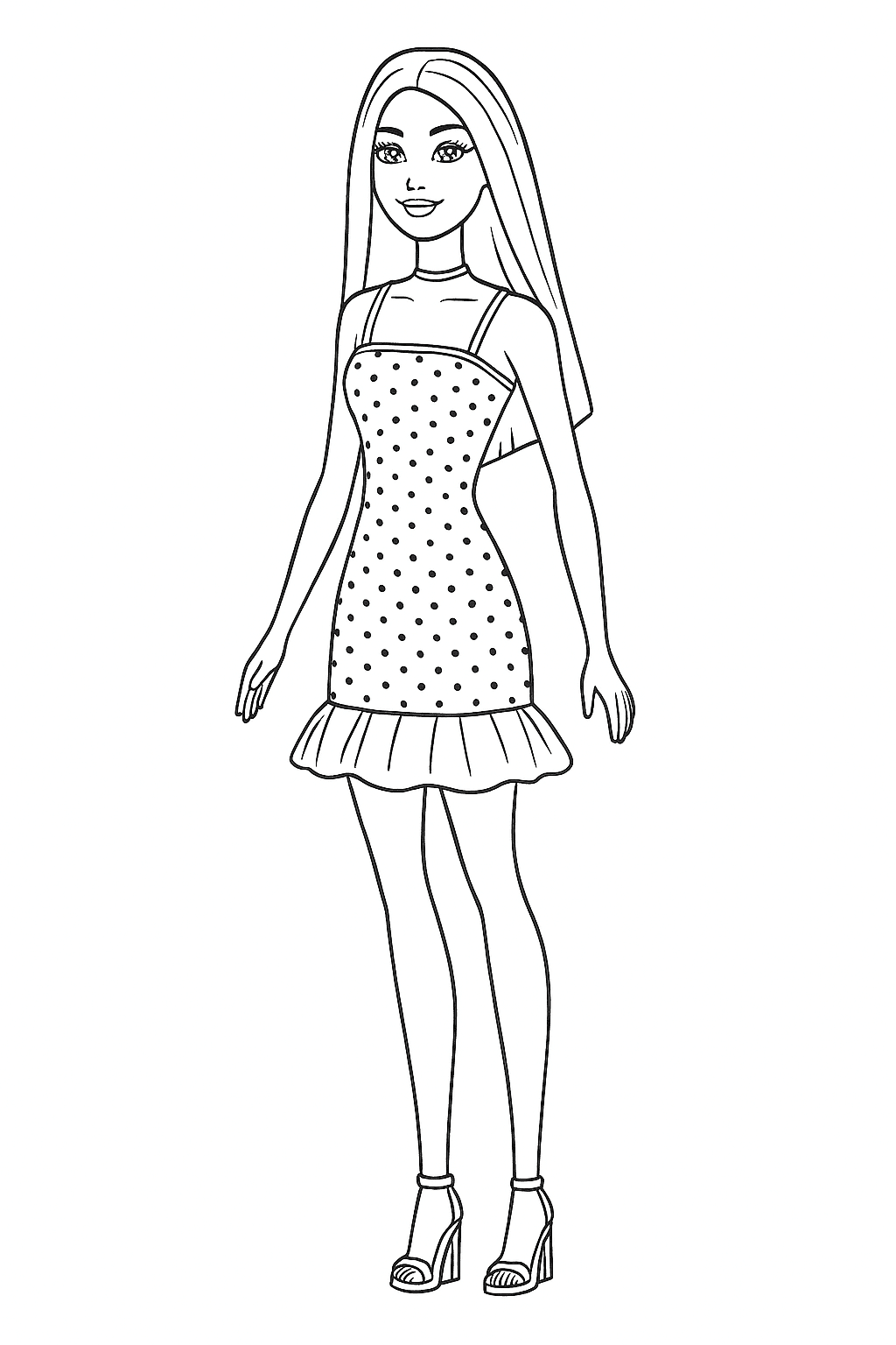 Bambola Barbie con Vestito da Colorare