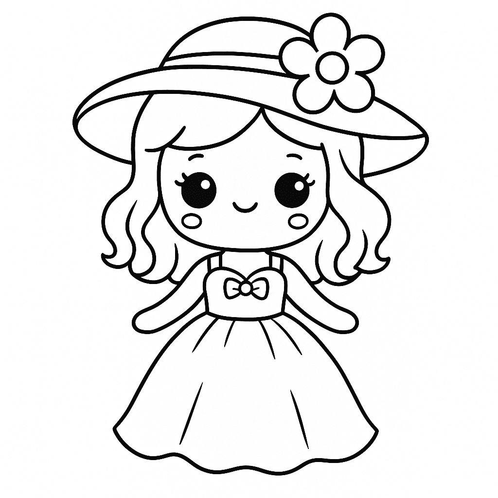 Bambola con Cappello da Colorare