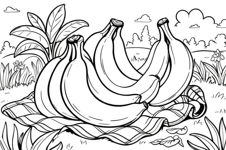 Banane al picnic in giardino da colorare