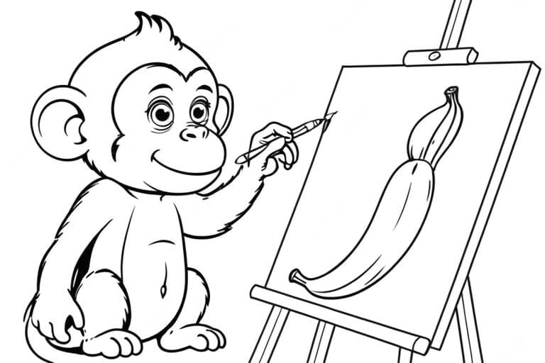 Scimmia che dipinge una banana da colorare