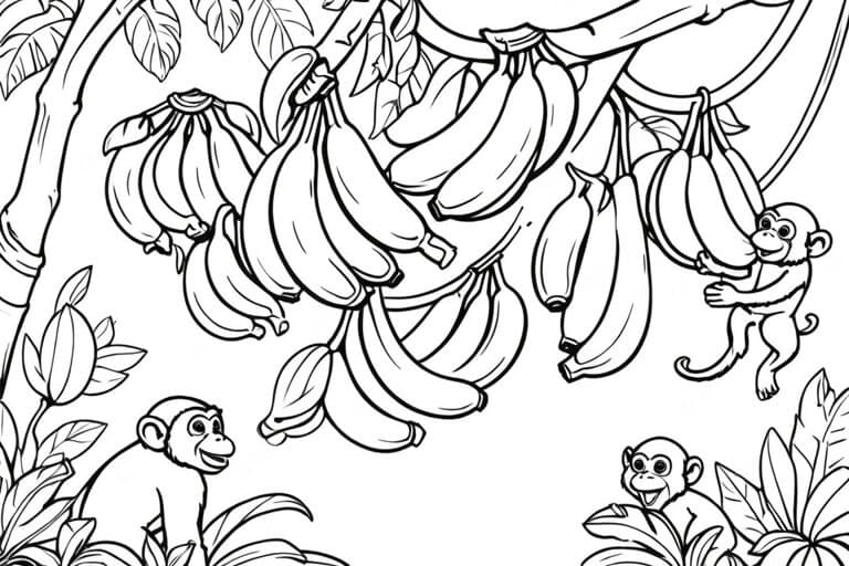 Scimmia e banane da colorare
