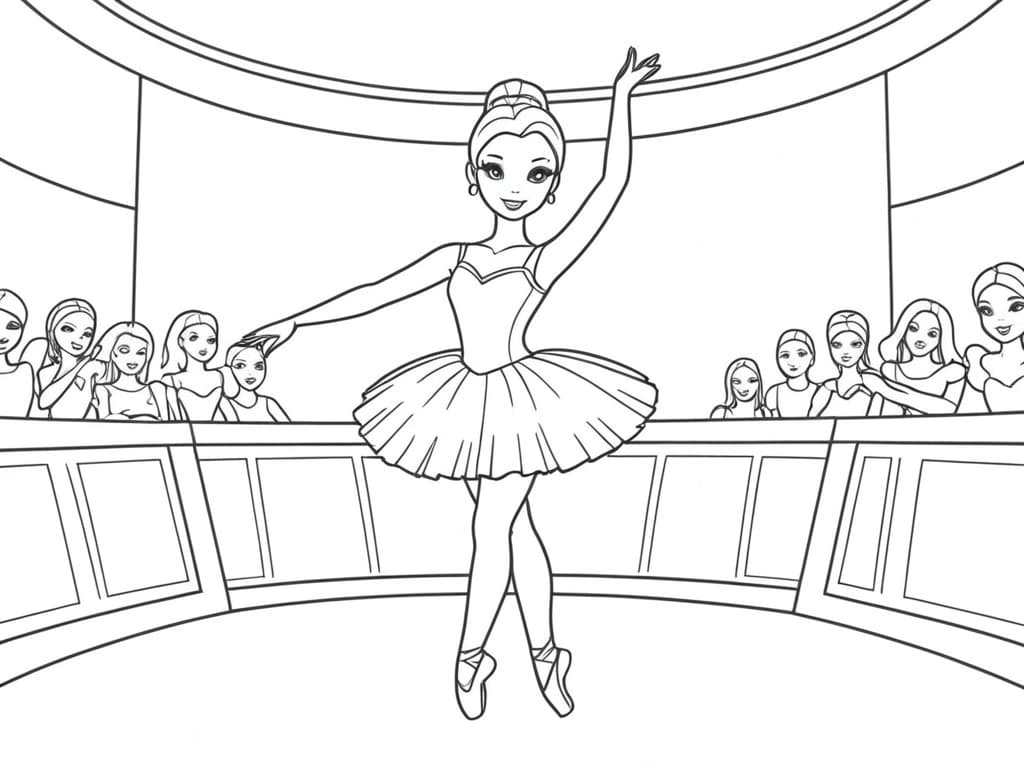 Barbie ballerina che danza a teatro da colorare