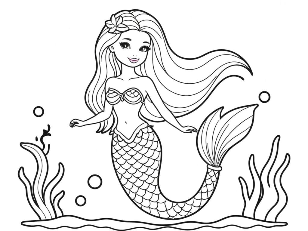 Barbie come sirena da colorare
