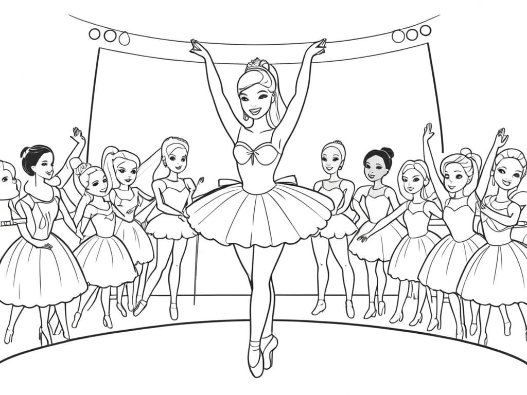 Barbie con amiche ballerine da colorare