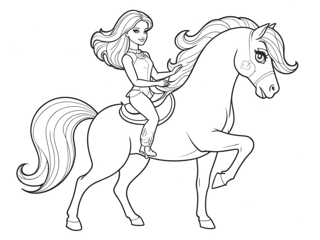 Barbie con il suo cavallo da colorare