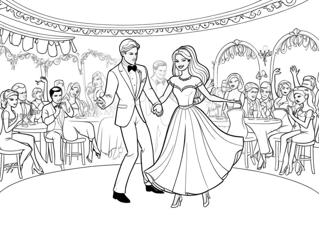 Barbie e Ken alla festa da colorare