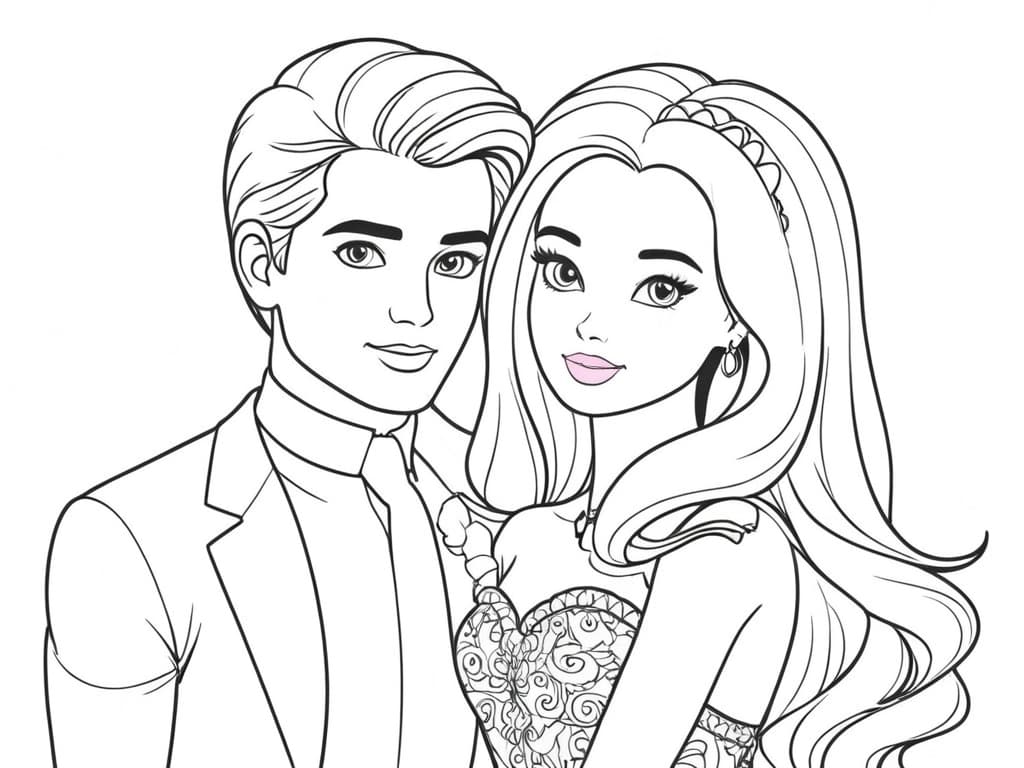Barbie e Ken insieme da colorare