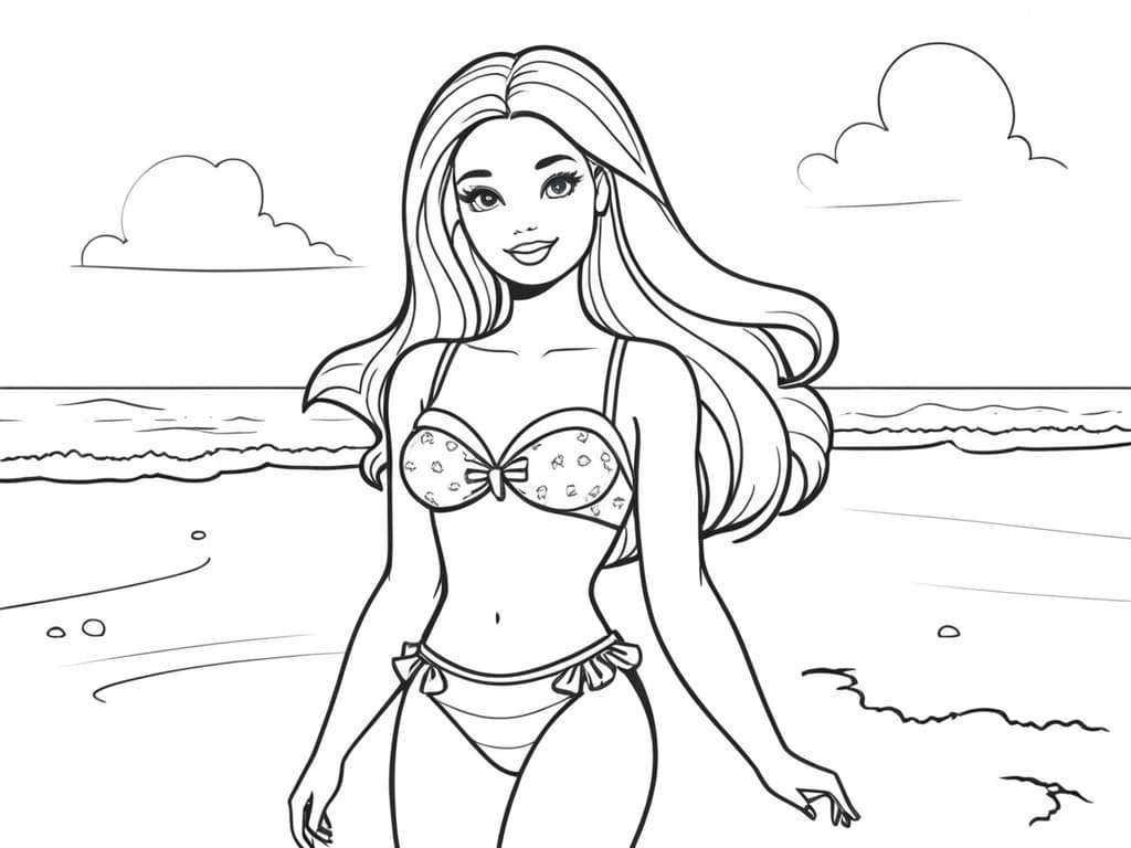 Barbie in bikini al mare da colorare
