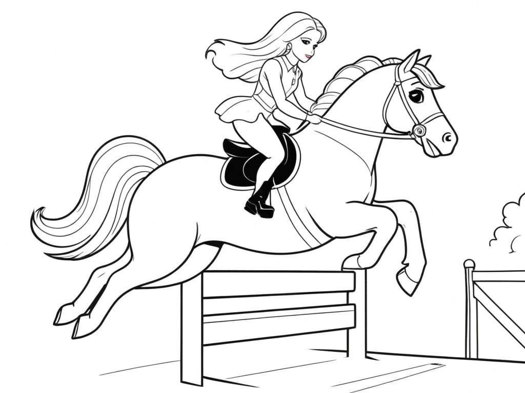Barbie nel concorso equestre da colorare