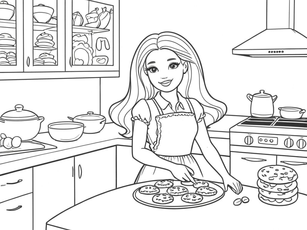Barbie prepara biscotti in cucina da colorare