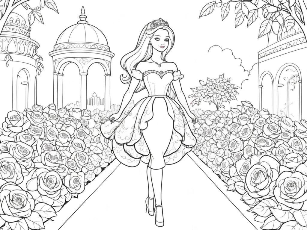 Barbie principessa nel campo di fiori da colorare